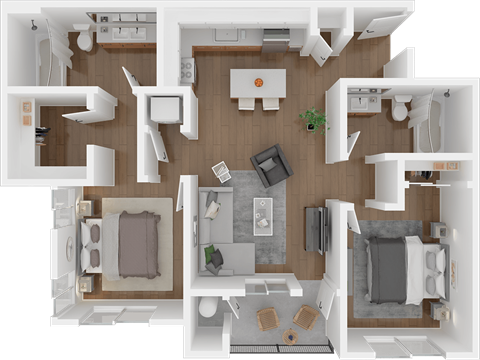 Floor plan for 2 beds, 2 baths, 993 sqft